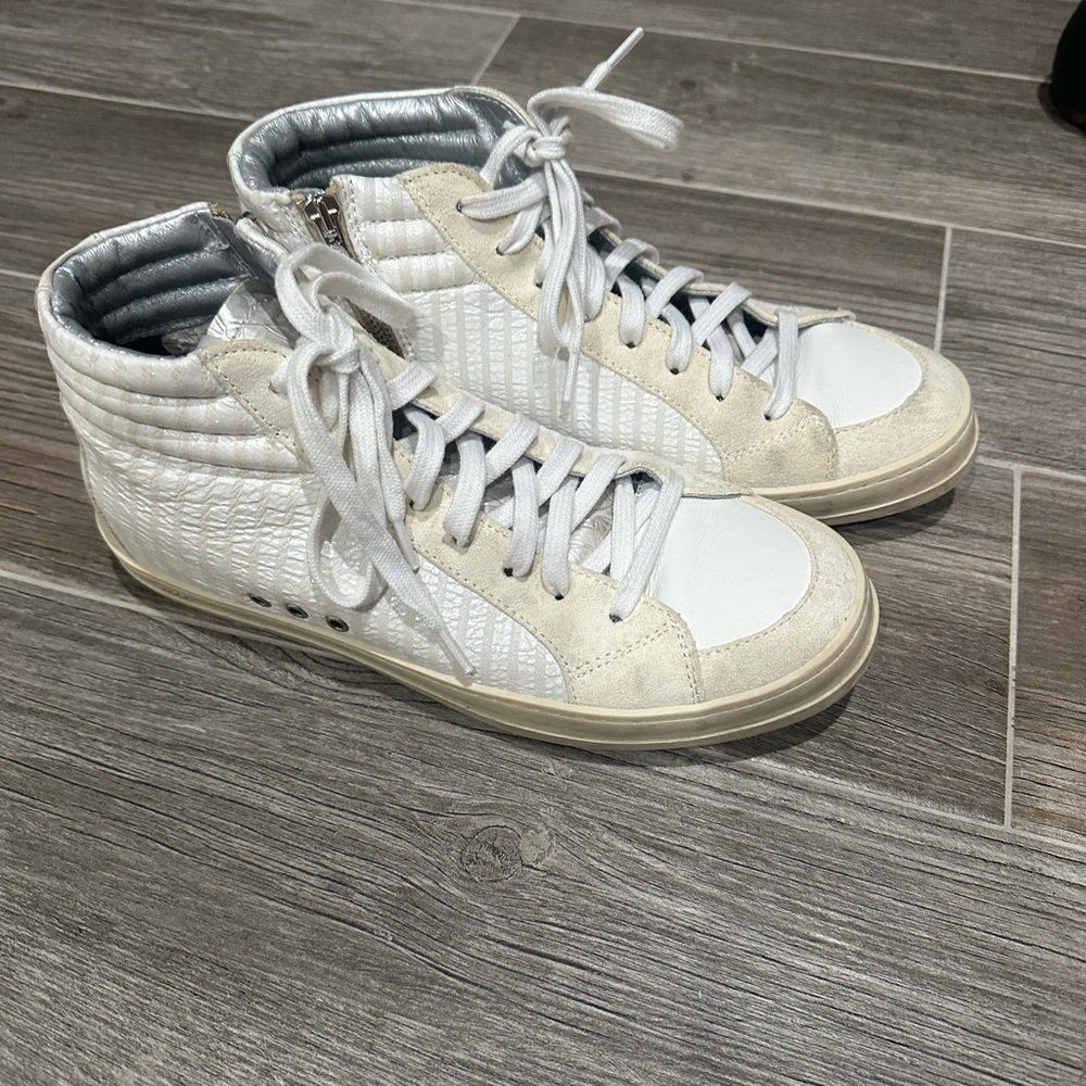 White and Silver High-Top Sneakers